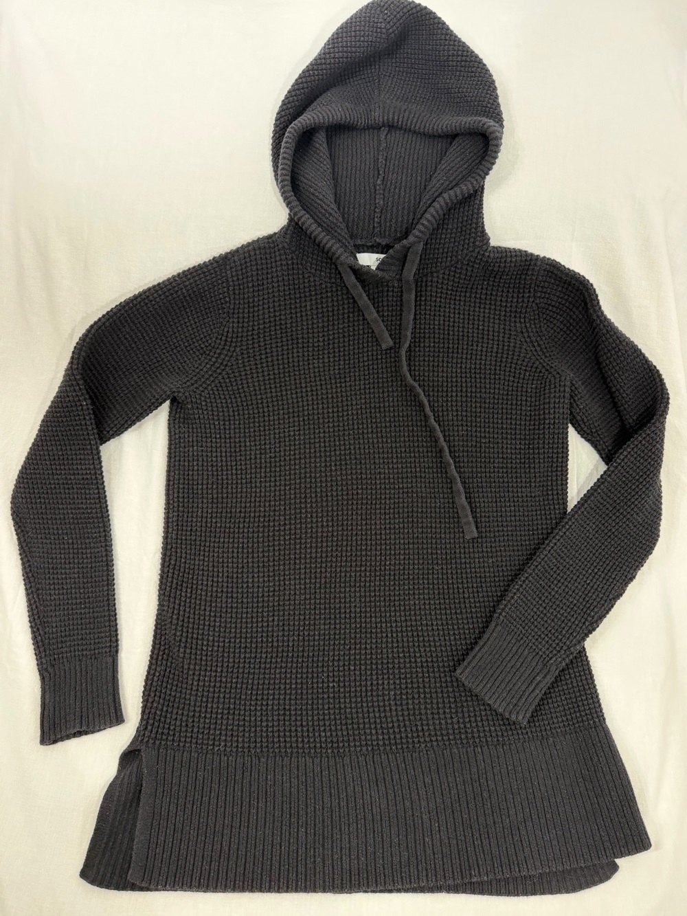 Sonoma Black Waffle Knit Sweater Hoodie with Drawstring size S